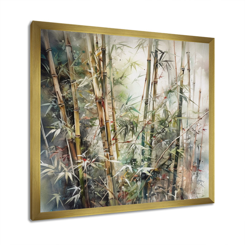 Gerania Green Floral Bamboo Bliss V sur impression sur toile, H 24 po x l 24 po x P 1 po, Encadrement doré