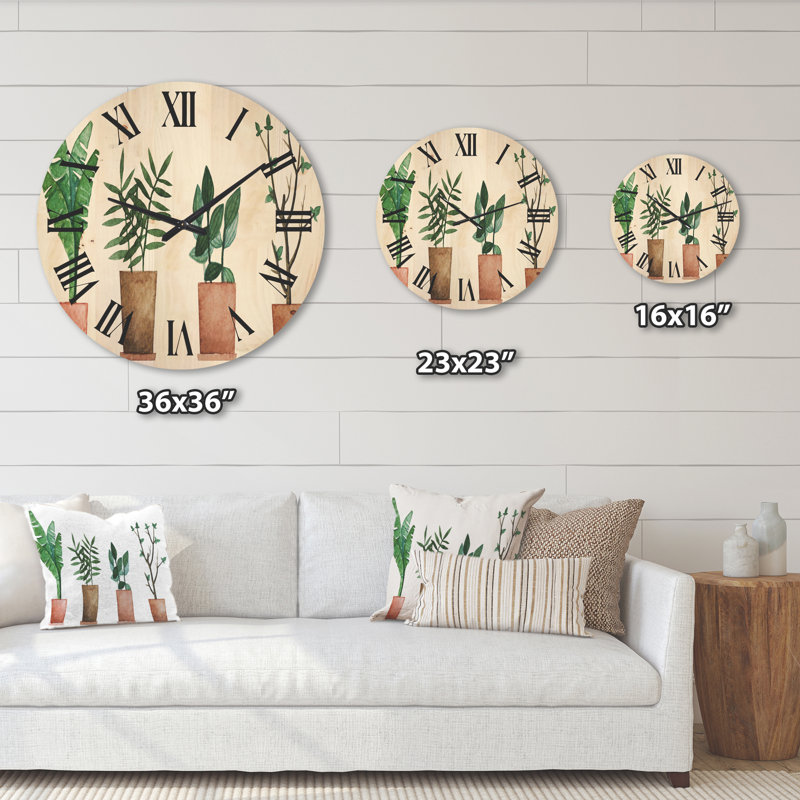 Horloge murale en duo de plantes en pot, Moyen