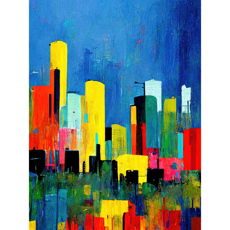 Abstract Midcentury Style Cityscape Skyline - Print, Unframed, 40.5cm H x 30.5cm W x 0.2cm D