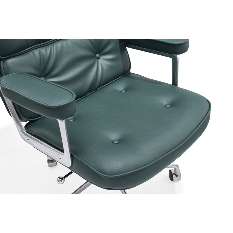 Chaise de bureau ergonomique moderne en cuir synthétique avec mousse haute densité et structure en alliage d'aluminium, Vert