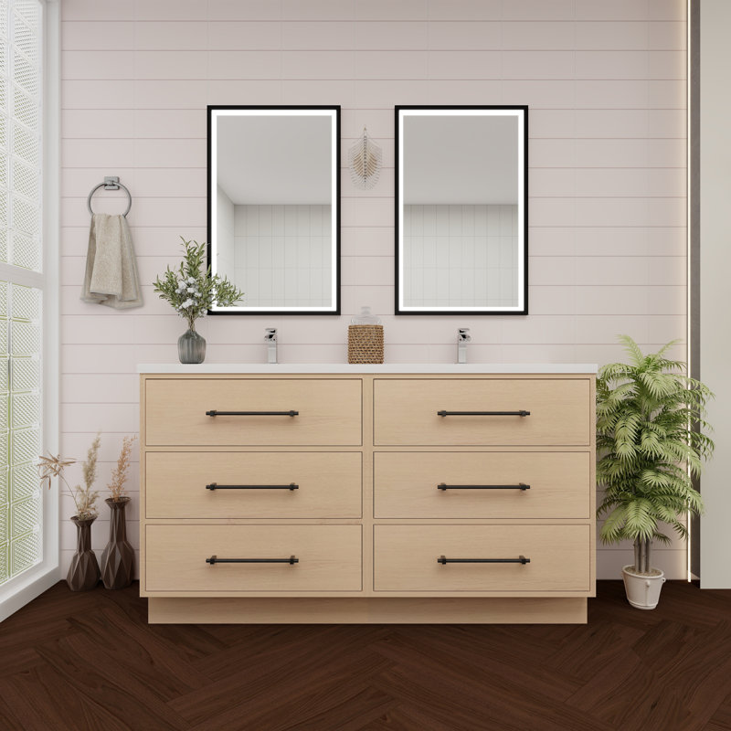Meuble-lavabo simple 47,2 po avec plateau en acrylique Victoria, Chêne jaune
