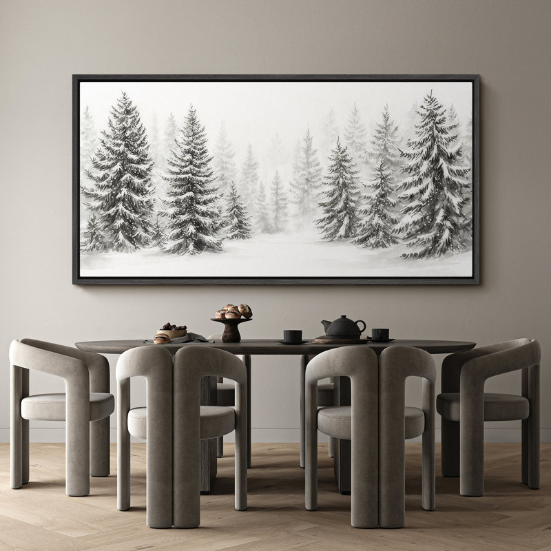 Grande impression sur toile encadrée, impression de paysage de forêt de pins pour l'hiver, Noir, H 30 po x l 60 po