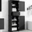 Grande armoire de salle de bain noire avec tablette réglable et tiroir inférieur visible latéral