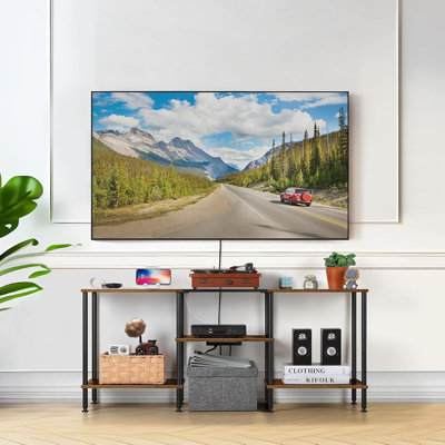 Small TV Stand For Living Room Up To 50 Inch Farmhouse TV Media Entertainment Center With Power Outlets & Storage Shelf 45'' TV Cabinet Console Table For Bedroom, Rustic Brown