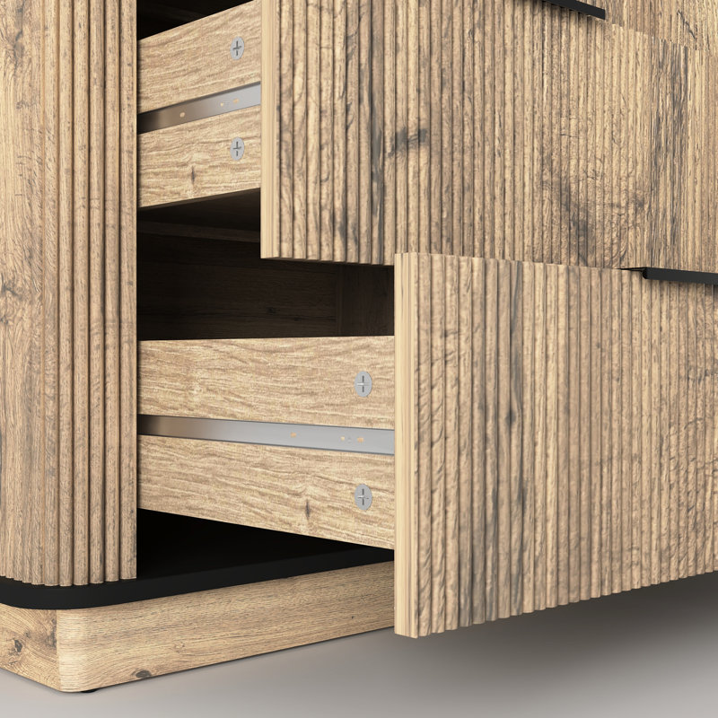 Rangement multifonctionnel à six tiroirs avec présentoir de table et poignées exquises, 47,2 x 15,7 x 29,6 po, coins arrondis en métal, armoire à assemblage facile dans un style moderne, coins pour, présentoir, à