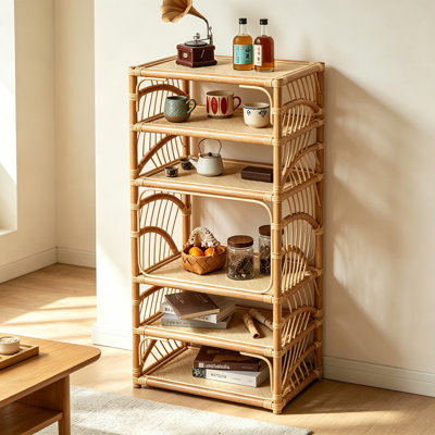 Natural Rattan Freestanding Storage Shelf