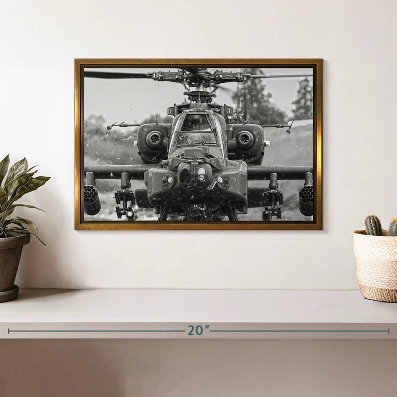 Hélicoptère de chasse Apache, Cadre flottant doré, 13 po x 9 po
