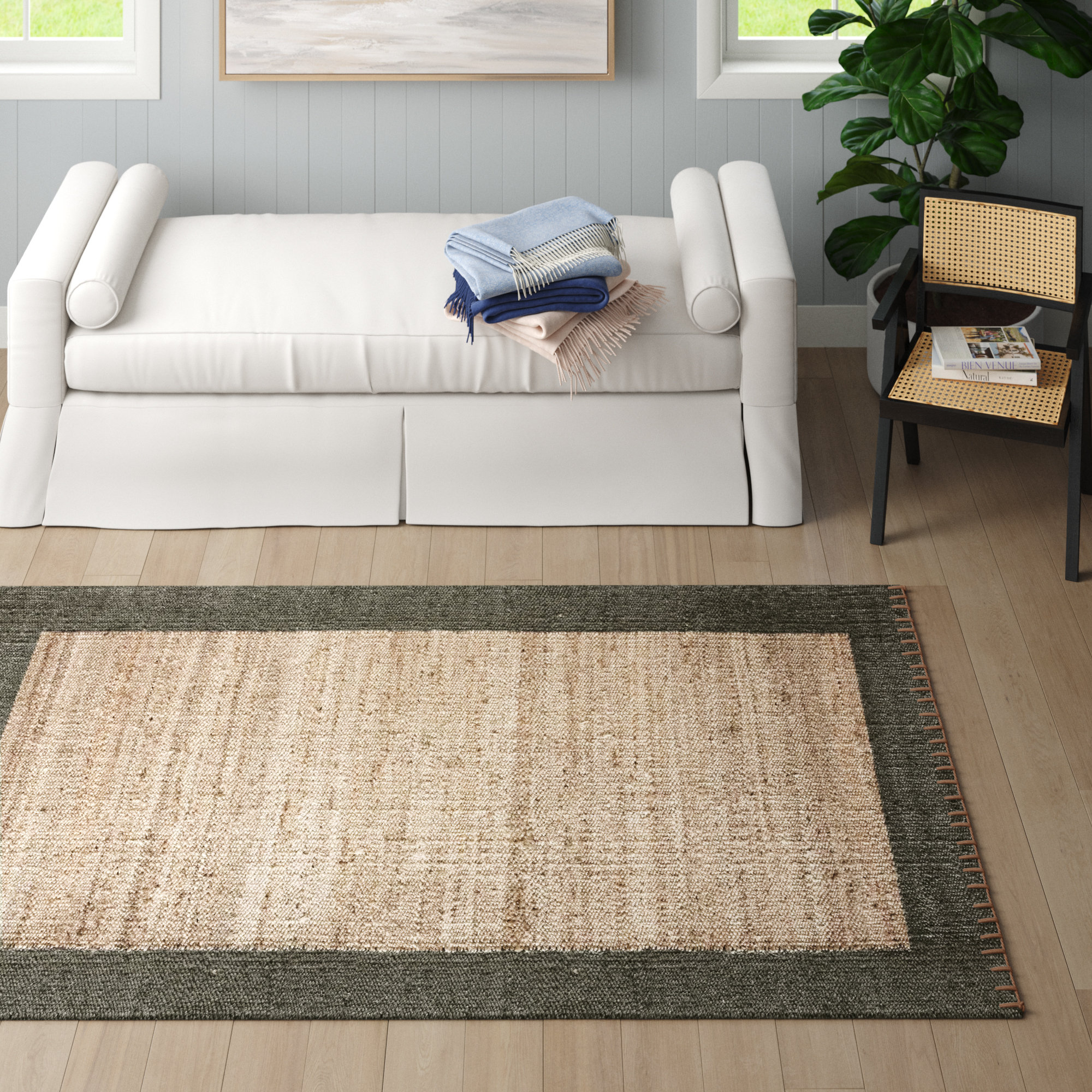Highland Dunes Anaye Handmade Tufted Jute/Natural/Grey Area Rug ...