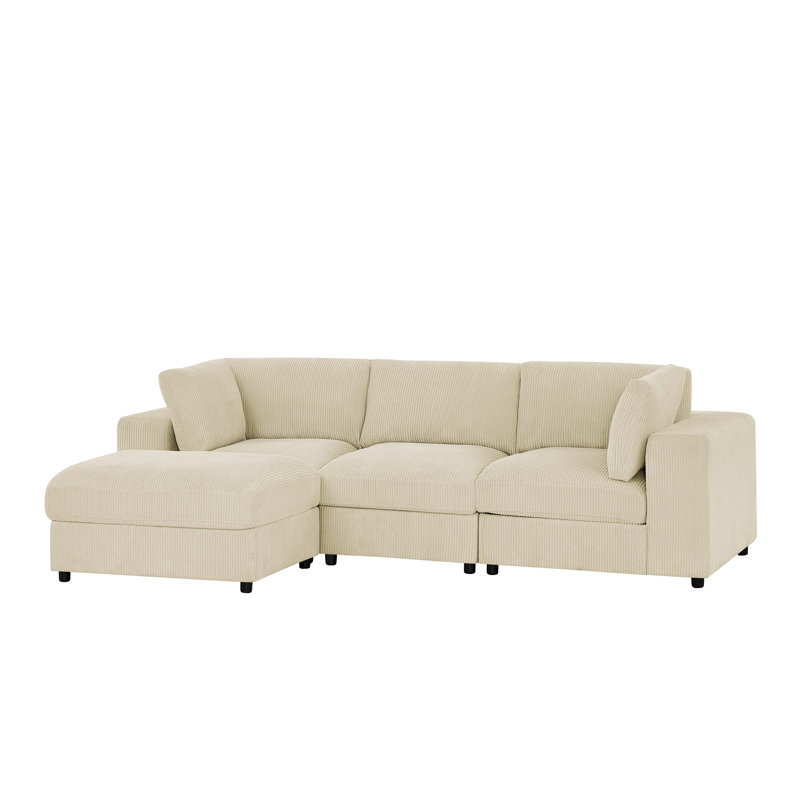 Beglobe Corduroy Upholstered Modular Sectional, Beige Corduroy