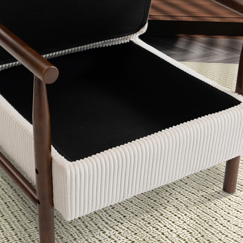 Chaise avec accoudoirs rembourrée Mid-Century, Blanc, Brun