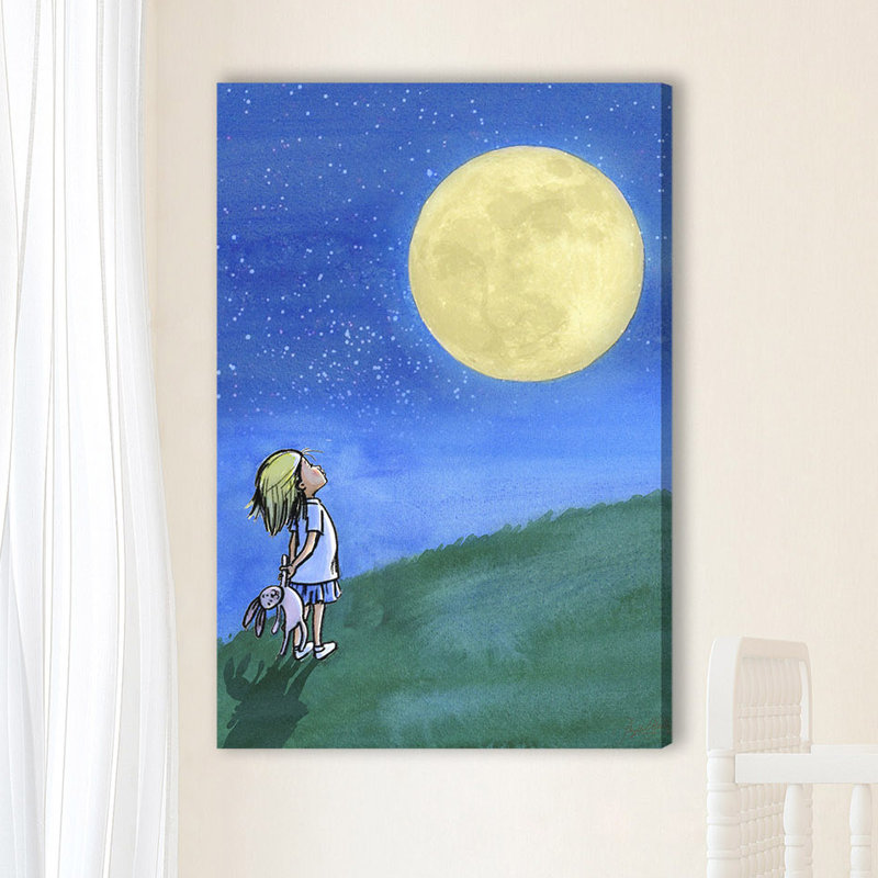 « fille et lune » par phyllis harris, reproduction d’art sur toile tendue, H 24 po x l 16 po x P 1,5 po