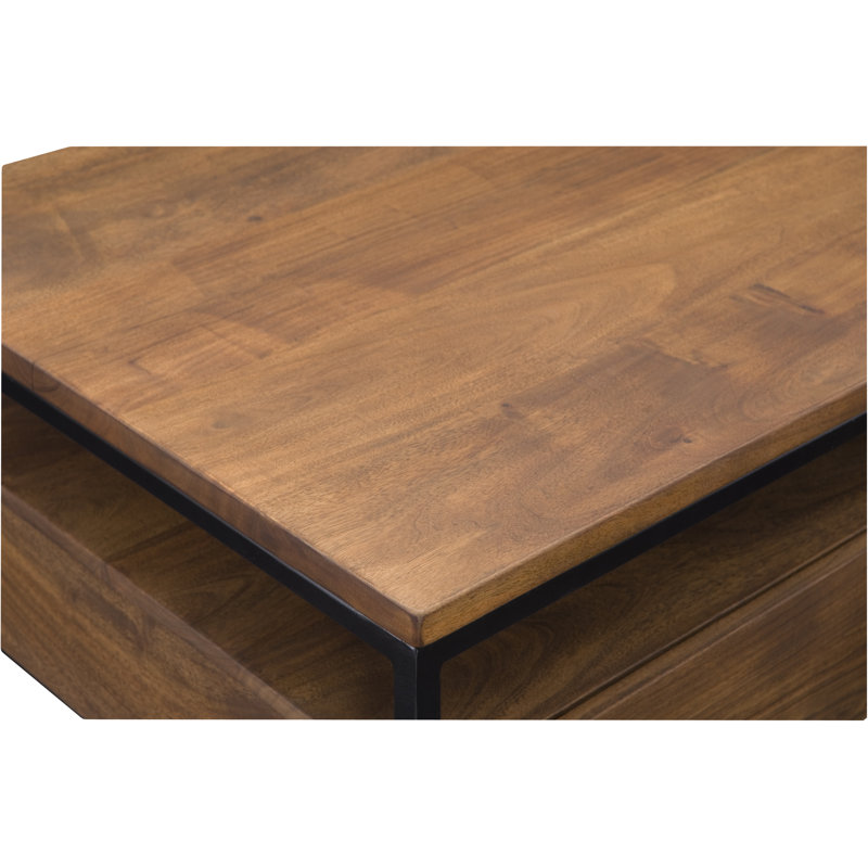 Light Brown Rectangular Solid Wood Coffee Table with Storage