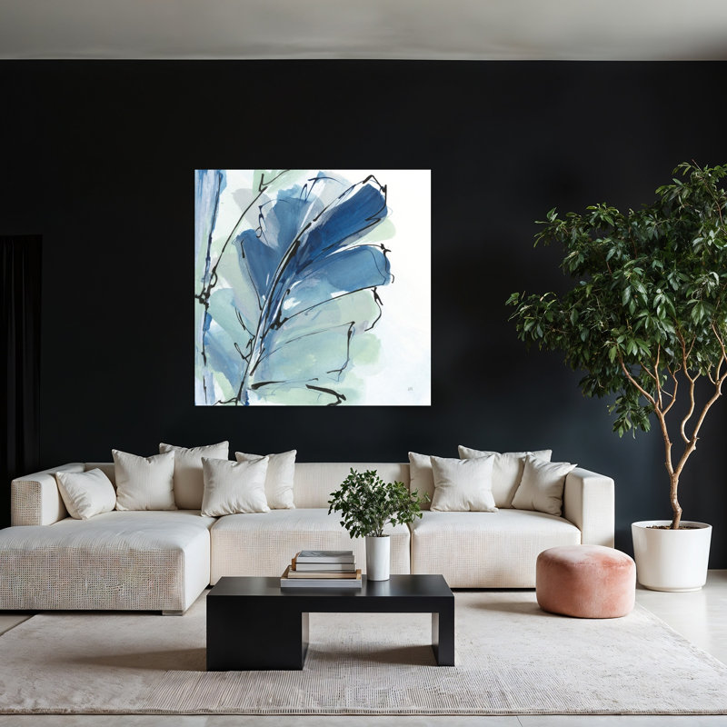 Luxe, feuille de bananier II, art abstrait de paysage tropical, H 48 po x l 48 po