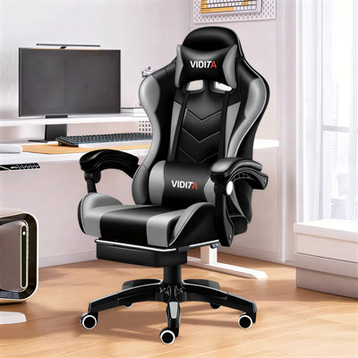Fauteuil de jeu ergonomique avec repose-pieds, hauteur réglable, soutien lombaire, siège de bureau d'ordinateur pivotant à 360 °