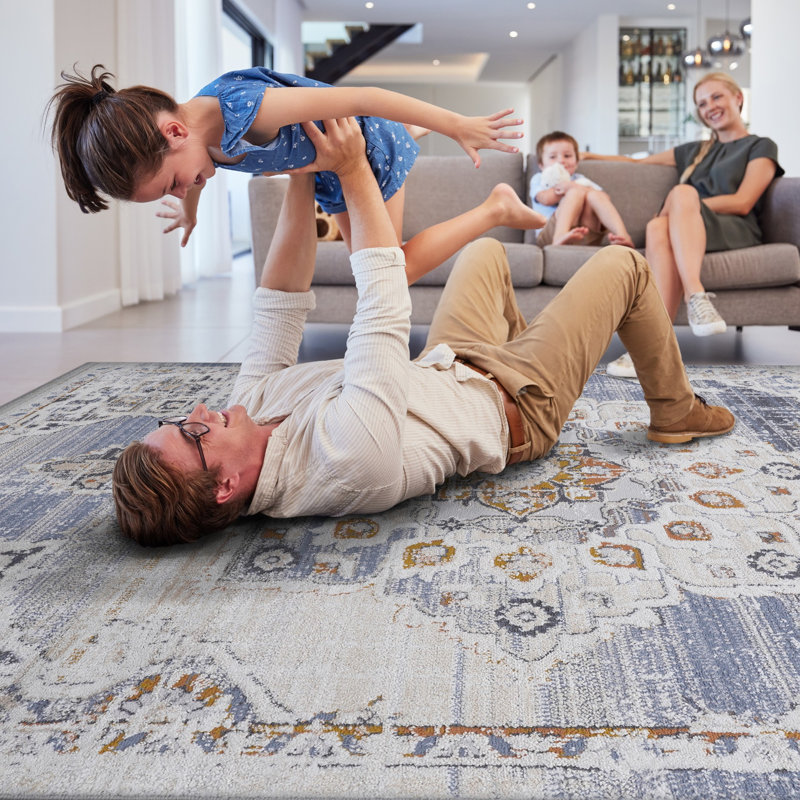 Cream/Gold/Inlaid Non-Shedding Guest Stain Resistant Area Rugs, Runner 2'2" x 8'