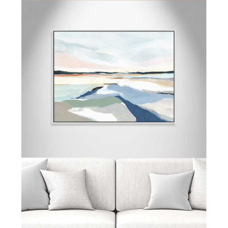 Seaside Day I - Floater Frame, reproduction d'art sur toile, H 31,5 po x l 41,5 po x P 2 po, Blanc