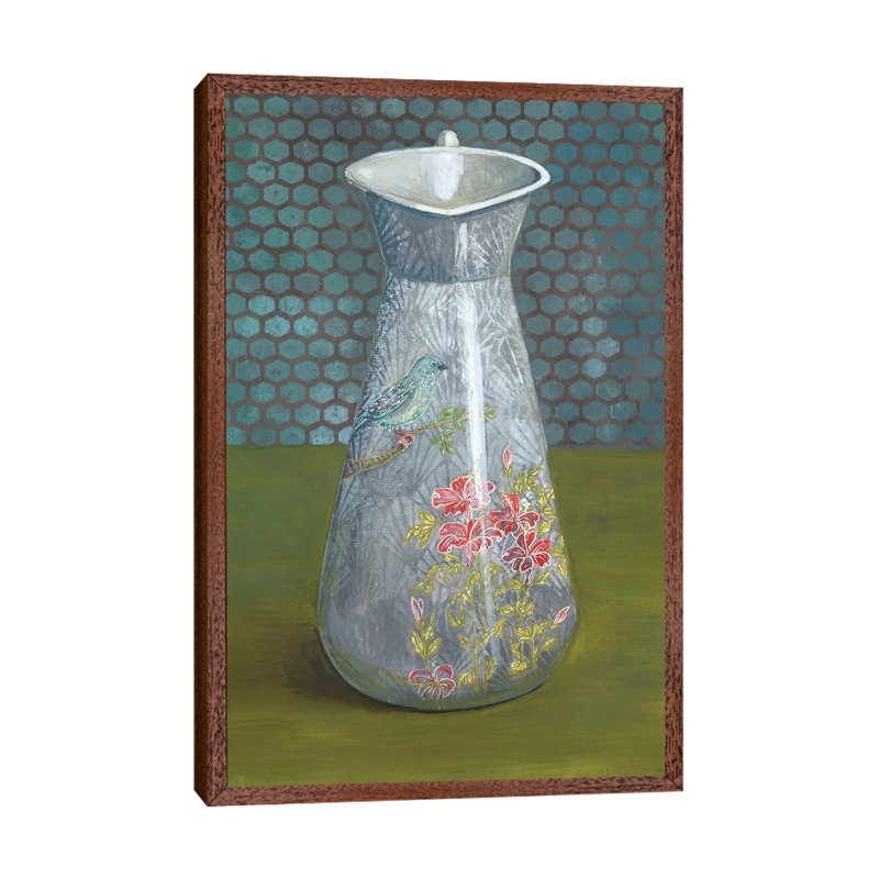 Pitcher With Bird by Miri Eshet - Painting on Canvas, Classic Brown Wood Framed, 66.04 cm H x 45.72 cm W