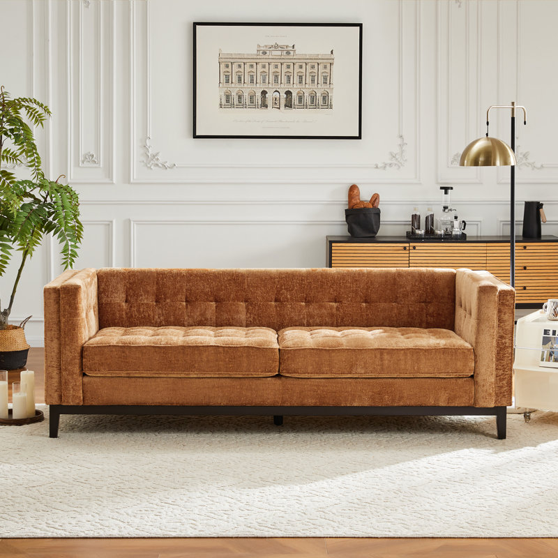 91'' Chenille Velvet Living Room Sofa, Caramel