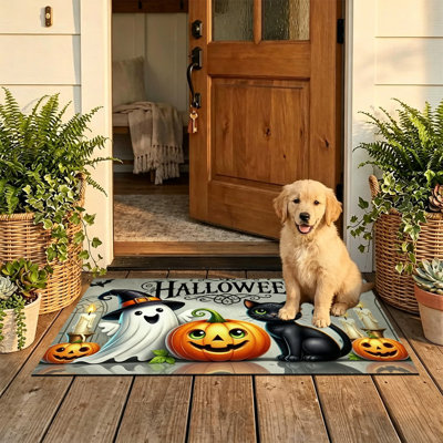  Paillasson anti-dérapant pour l'intérieur et l'extérieur, 24 po x 36 po, chat fantôme noir Halloween