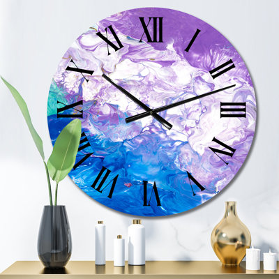 Horloge murale moderne, bleu, rose et blanc