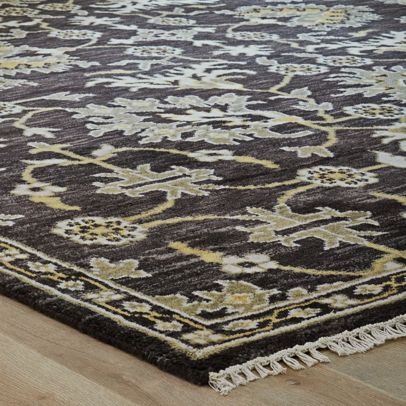 Ember Charcoal Brown Hand-Knotted Wool Oriental Area Rug, Rectangle 10' x 14'