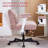 26" Wide Chenille  Criss Cross Office Chair with Wheels, Cross-Legged Desk Chair with Flip-Up Height Adjustable Arms, Lumbar Support, Swivel Vanity Chair for Home Office, Bedroom, Study, 350 lbs-1909675321