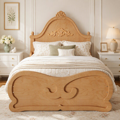 Twin Vintage Carved Platform Bed With Headboard