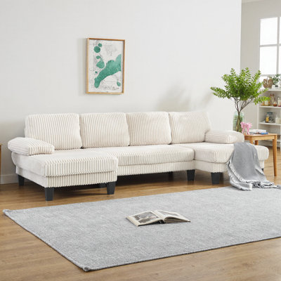 Canapé de 114 po en forme de U avec méridienne double | Canapé surdimensionné en velours à 4 sièges, siège de 43 po de profondeur, poches pour accoudoirs, ensemble d'inserts en métal