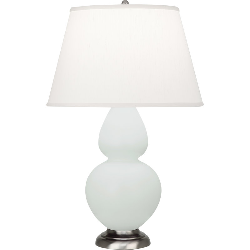 Double Gourd Table Lamp, White , Matte Steel Blue/Antique Silver
