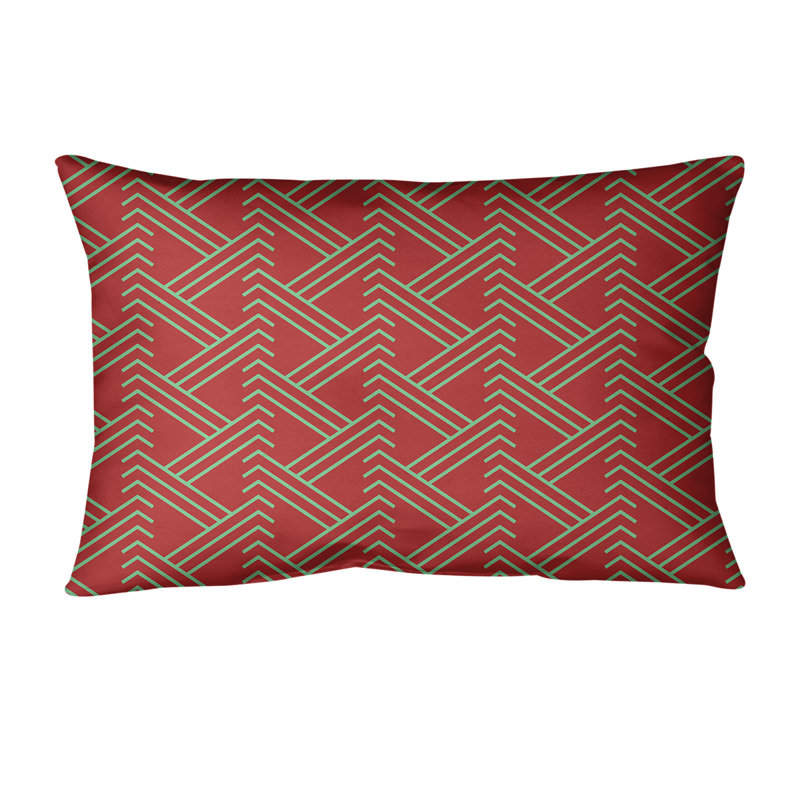 14" Lumbar Pillow, Dark Red/Green