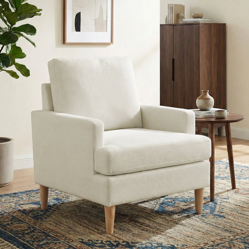 Chaise d'appoint avec pieds en bois massif, Tissu beige