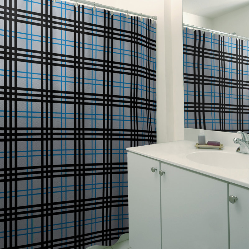 Rideau de douche simple à carreaux Baltimore, Silver/Honolulu Blue/Black