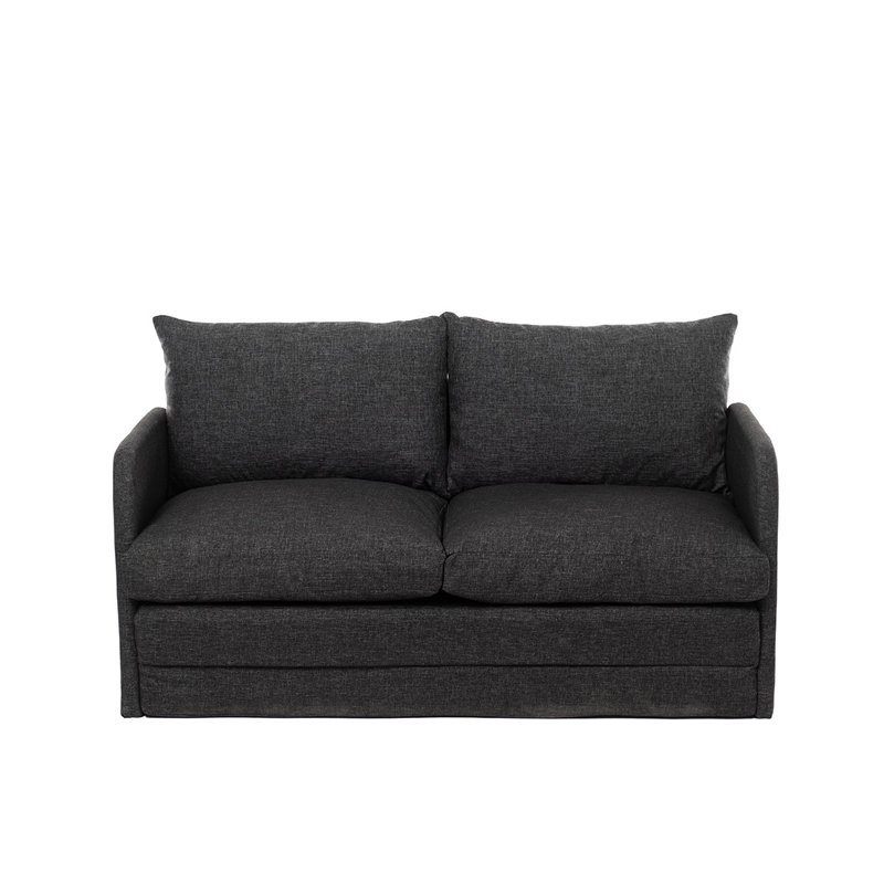 Modern 2-Seat Sofa Bed, Dark Grey Linen Fabric, 58.3 x 27.6 x 26.0 inches | 100% Metal Frame, Bed Size: 78.7 x 55.1 inches | Stylish & Functional Sleeper Sofa for Small Spaces, Comfortable Seating & Versatile Design