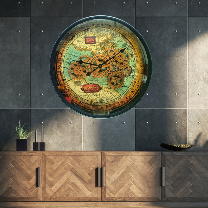 THE GEARS CLOCK Wall Clock with Real Moving Gears PO-LI_ 24 in Round BLACK-ANTIQUE