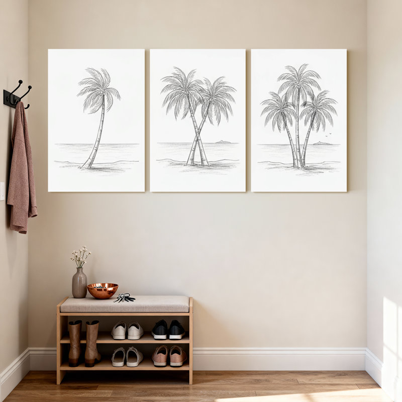 Palmiers, palmiers, scène de plage, ensemble de 3 reproductions d'art sur toile, H 30 po x l 60 po