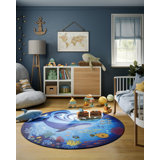 Momeni Playground Ocean Blue Kid Rug Round
