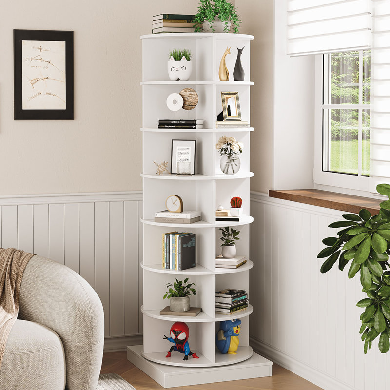 Étagère à chaussures rotative à 360 ° pouvant contenir jusqu'à 28 paires, organisateur de chaussures rotatif blanc à 7 niveaux, range-chaussures en bois et sac à main
