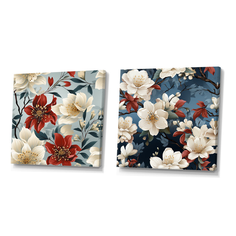 Dahlin - Ensemble de 2 impressions sur toile florales, H 36 po x l 73 po x P 1,5 po, Toile tendue