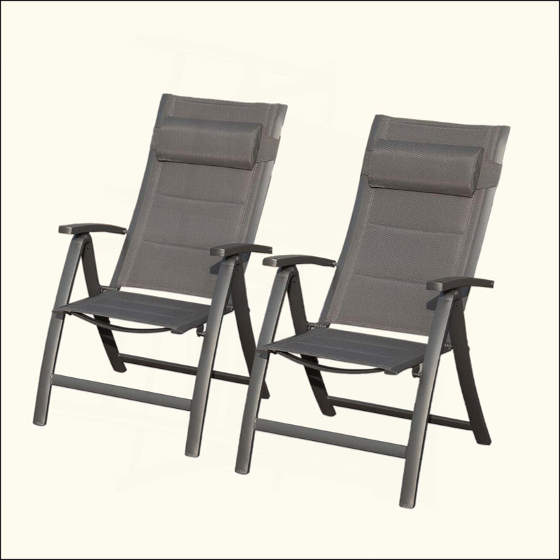 Ensemble de 2 chaises de patio pliantes en tissu textilène rembourré, Gris foncé