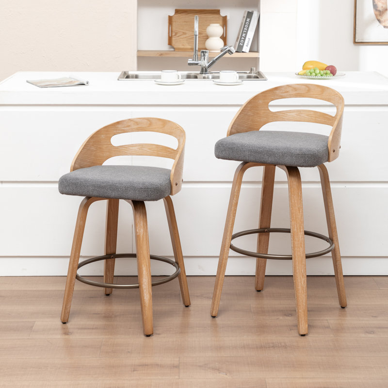 Tabourets de bar et de comptoir pivotants en lin rembourrés, Gris, Tabouret (assise à une hauteur de 30,31 po)