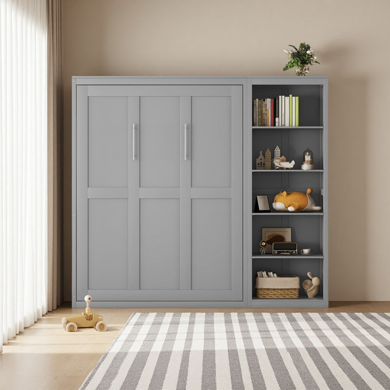 Grand lit escamotable mural avec tablettes, Grey