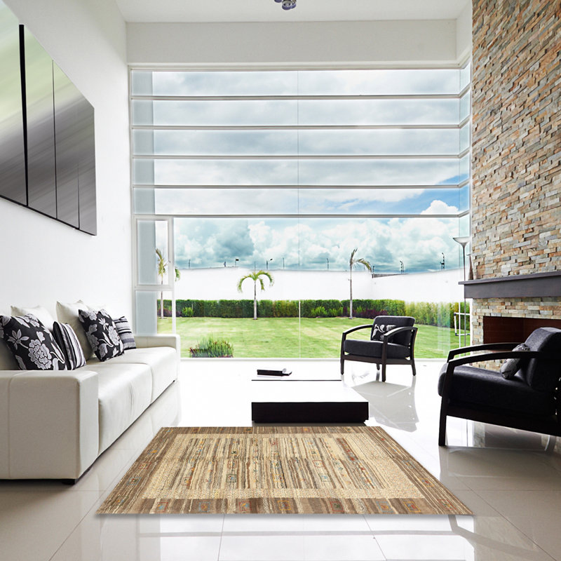 Tapis contemporain beige / olive clair, Carré 6 pi