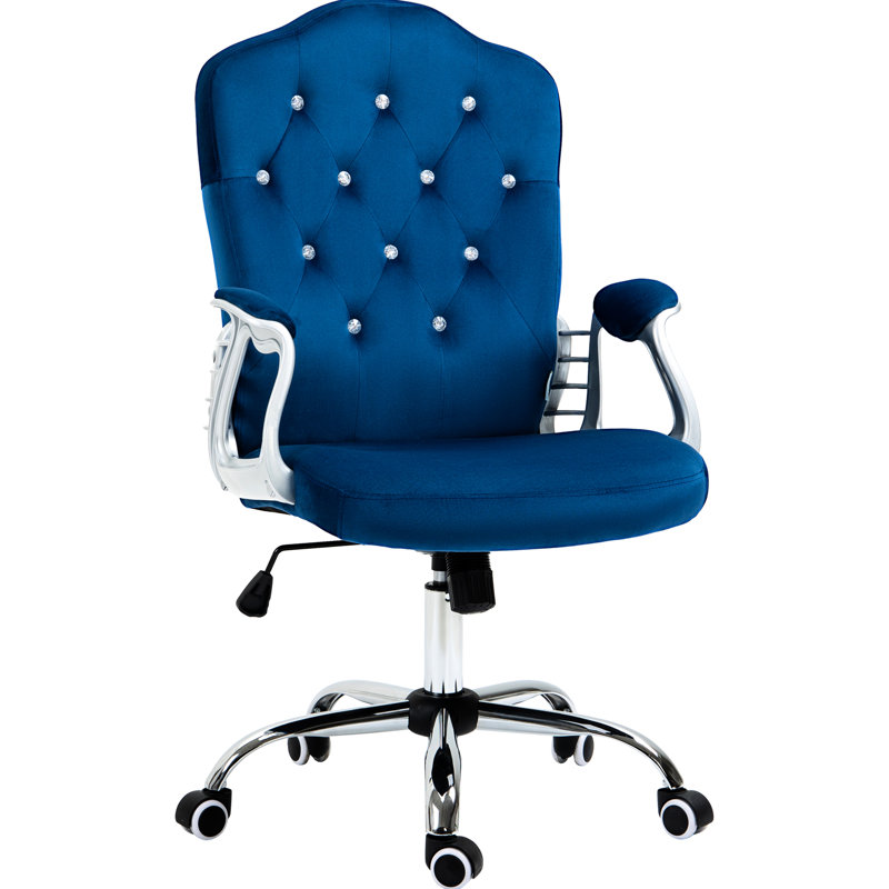 Vinsetto Home Office Chair,Velvet Computer Chair,Button Tufted Desk Chair with Swivel Wheels,Adjustable Height,and Tilt Function,Blue