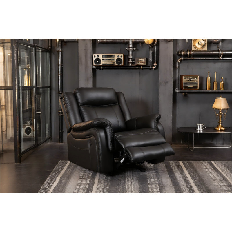 Manual Recliners Faux Leather Oversized Chair, Black