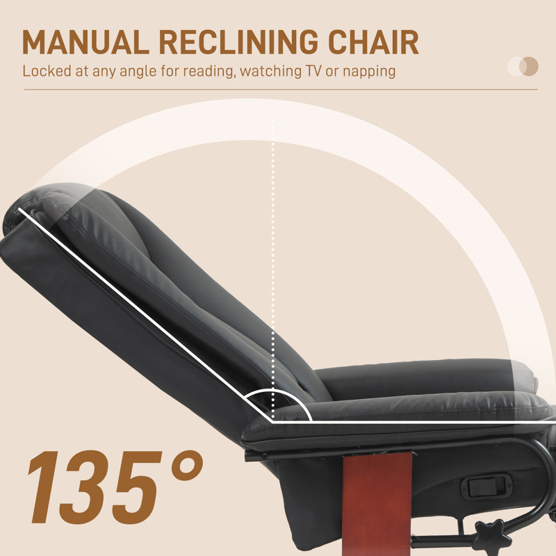 Black Faux Leather Swivel Recliner with Metal Base