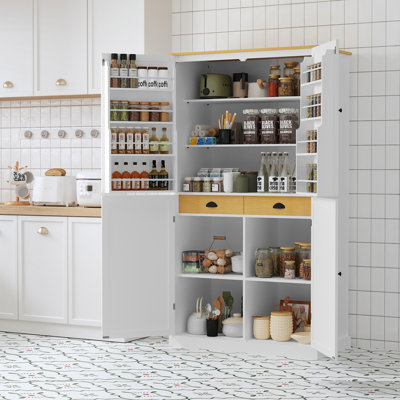 Freestanding Kitchen Pantry Large Cupboard Storage Cabinet With 2 Drawers