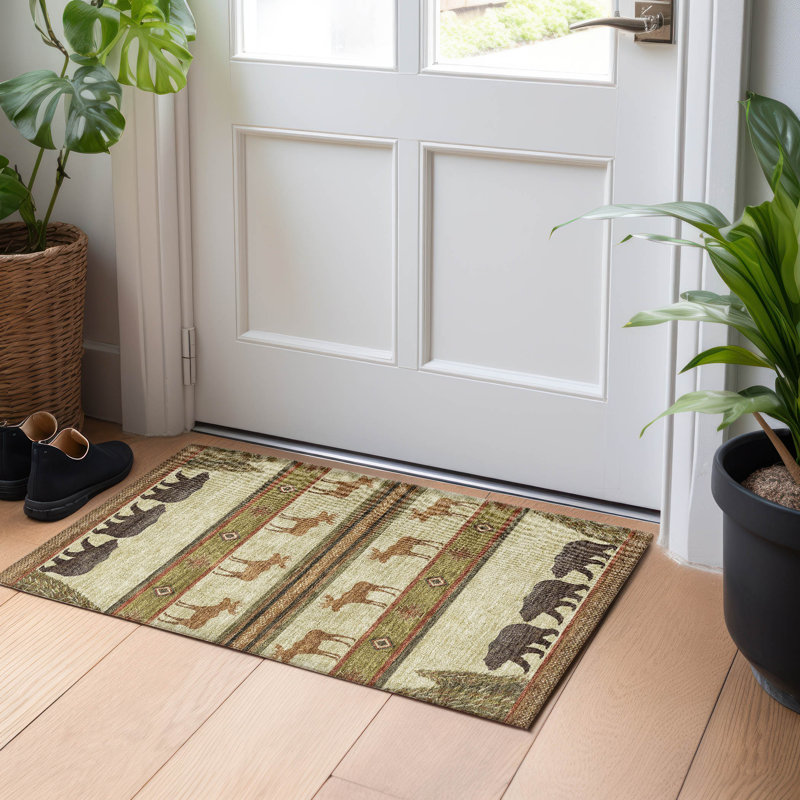 Premium Machine Washable Henrikh AMF141 Brown Rug, Rectangle 1'8" x 2'6"