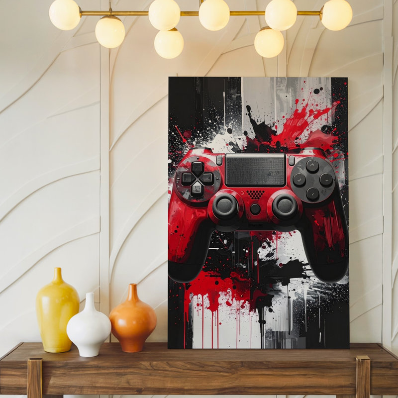 Red Impact Playstation, contrôleur de jeu dynamique, certains jeux, art mural, toile prête à accrocher, H 20 po x l 20 po