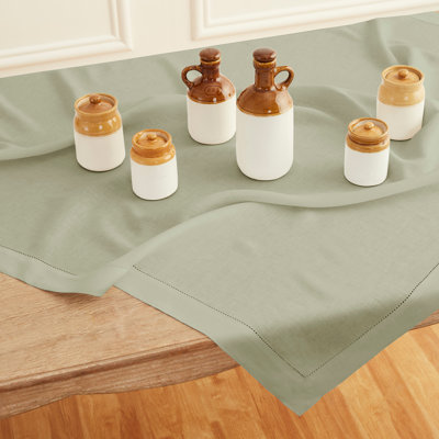 100% Pure Linen Hemstitch Table Throw - Classic Hemstitch