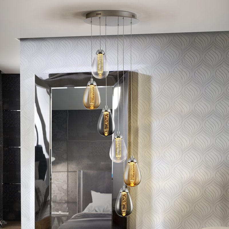 Nazario 6 - Light Chrome LED Cluster Pendant, Bronze, Clear/Amber/Smoked